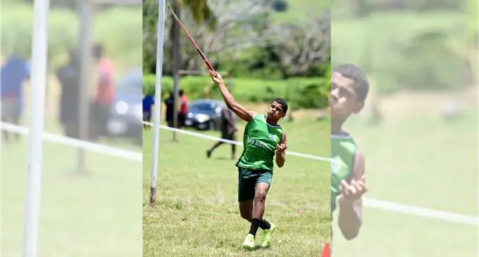 Tomasi Seru during his record javelin throw to win the sub-junior boys final at Queen Victoria School’s inter-house on February 23, 2018. Photo: Ronald Kumar