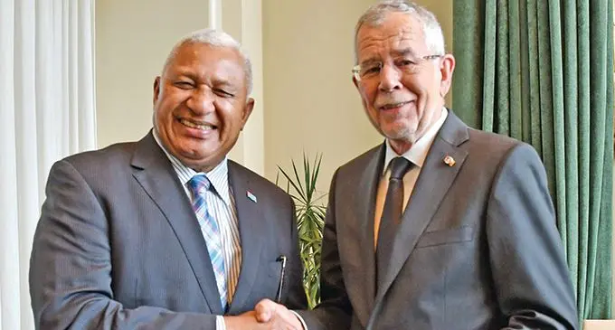 Prime Minister Voreqe Bainimarama with the President of Austria Alexander Van der Bellen at the United Nations headquarters in New York on March 29, 2019. Photo: DEPTFO News.