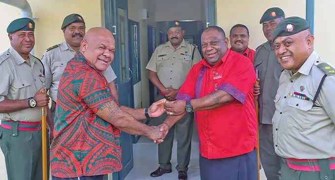 Major Mikaele Wara handed over the recently renovated Transit Barracks for Warrant Officers and Sergeants to Lieutenant Colonel Saula Koro, Chief Staff Officer Land Force Operations.