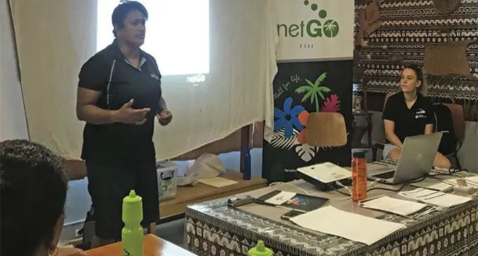 Former Fijian Pearls captain/ coach Unaisi Rokoura talks to participants at the Oceania Foundation coach accreditation programme in Labasa on April 26,2019. Photo: Laisa Lui