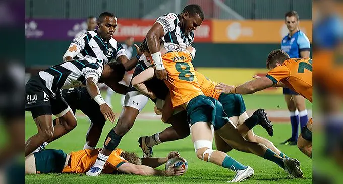 Fiji Airways Fijian 7s captain Josua Vakurinabili in action against Australia in the Dubai 7s last weekend. Photo: World Rugby
