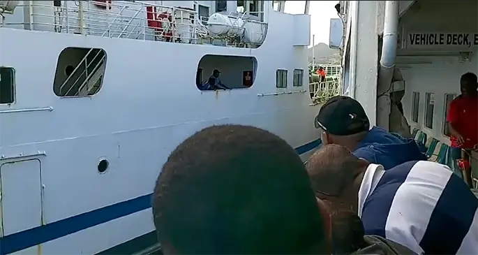 Lomaiviti Princess VIII (left) in a near miss battle with MV Ohana. Photo: Facebook/Screenshot