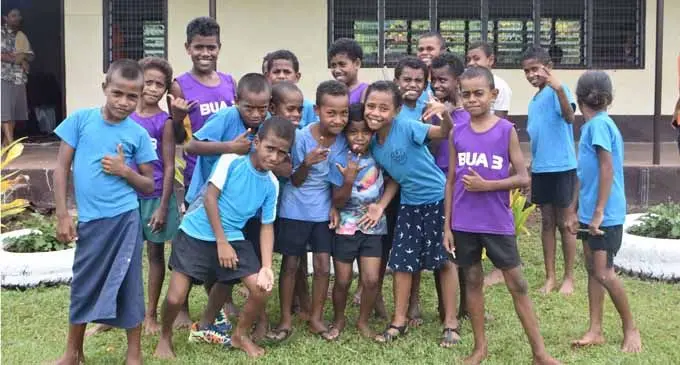 Kubulau District School students in front of their new classroom on February 2, 2018. Photo: Wati Talebula