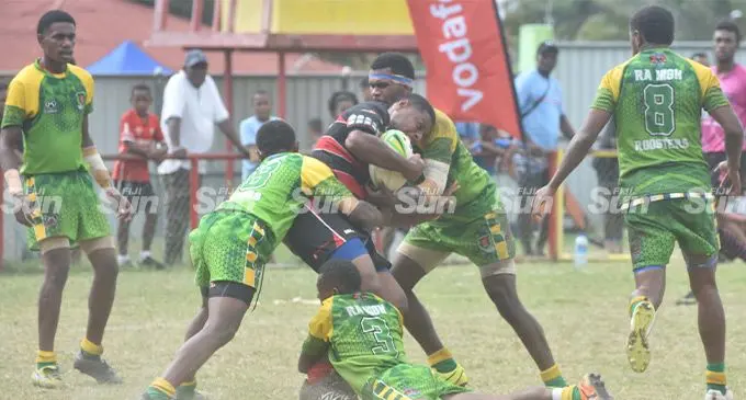 Action from the Under 19 clash between Ra Roosters and Naitasiri Warriors at the Vodafone Fiji Secondary Schools Rugby League quarterfinals at Garvey Park, Tavua on June 18, 2022. Photo: Waisea Nasokia