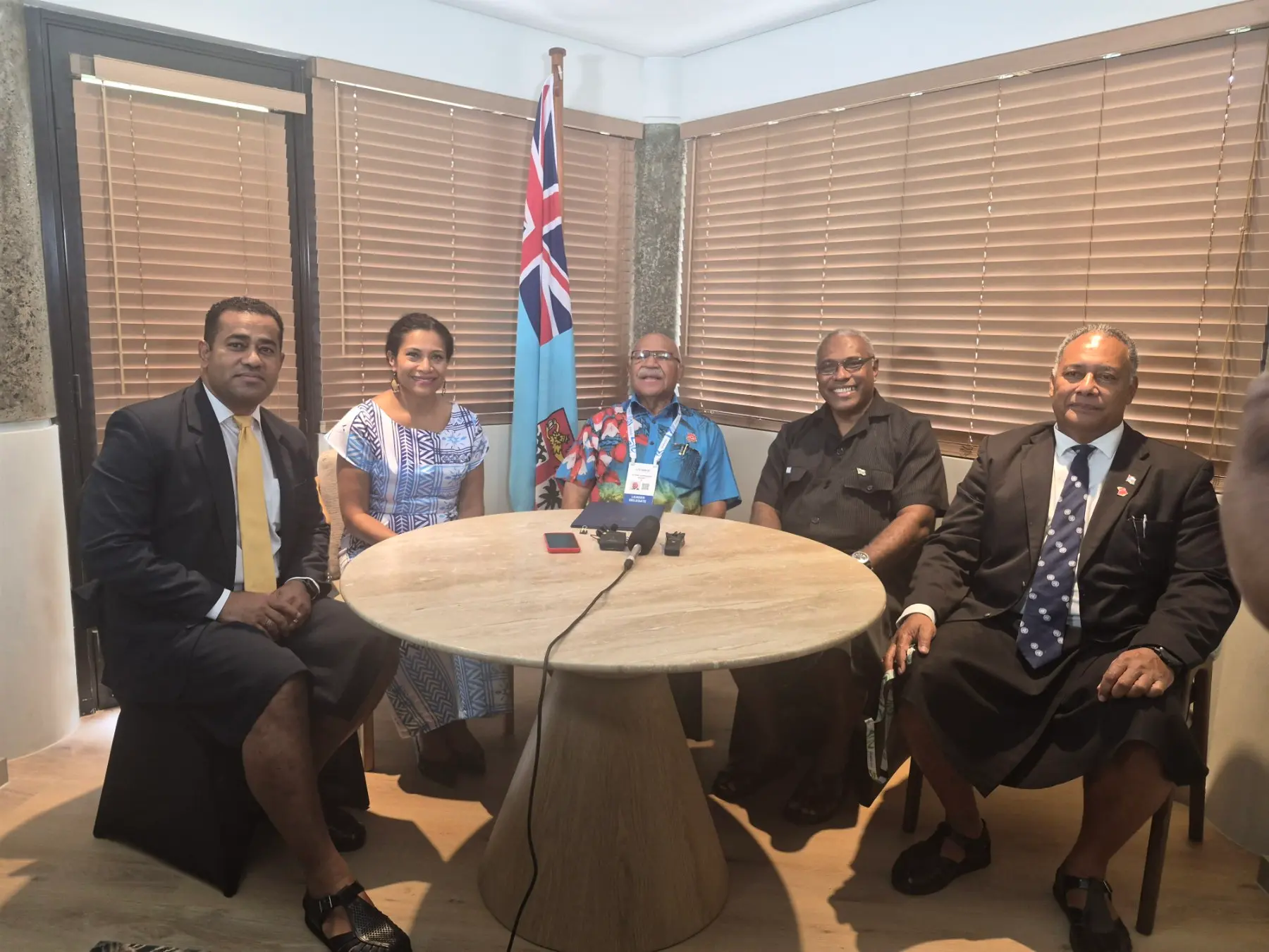 From left: Minister of Lands and Mineral Resources Filimoni Vosarogo, Minister for Environment and Climate Change Lynda Tabuya, Prime Minister Sitiveni Rabuka, Acting Attorney-General Siromi Turaga and Foreigh Affairs Minister Sakiasi Ditoka during a press conference at Denarau, Nadi on October 5, 2026. Photo: DEPTFO News 
