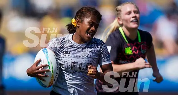 Fiji Airways Fijiana 7s playmaker Tokasa Seniyasi on her way to score against England at the FMG Stadium in Hamilton on January 25, 2019. Photo: Bruce Southwick/ZoomFiji