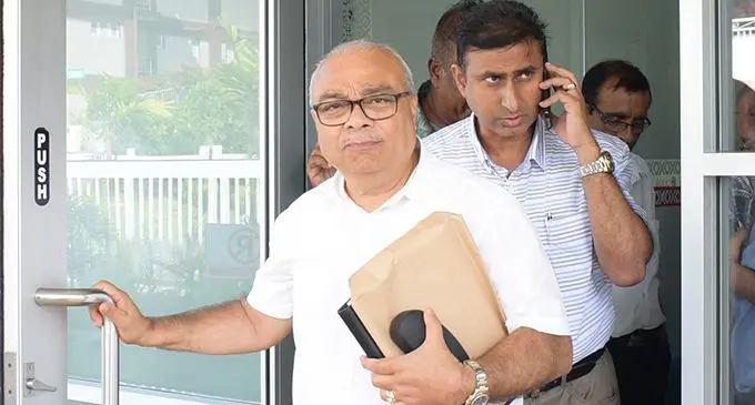Fiji Bus Operators Association (FBOA) President Richard Lal followed by general secretary Rohit Latchan and association members after their meeting with Fijian Competition and Consumer Commission (FCCC) Chief Executive Officer, Joel Abraham on February 6, 2019. Photo: Ronald Kumar