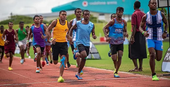 Suva Zone One Intermediate boy’s 1500metre final at the HFC Bank Stadium in Suva, on April 17, 2023. The race was won by Makario Ulavucu of Namosi Secondary School. Photo: Leon Lord