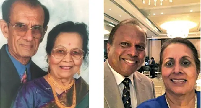 Left Dr Reeta ‘s late mother and father and right a recent photo of Dr Chandra Kumar Reddy with Dr Reeta Lochan Reddy.