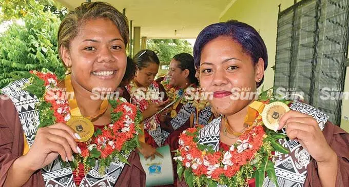 Jai Narayan College Year 13 twin sisters Grace and Caroline Seviua following the Jai Narayan College graduation ceremony in Suva on March 16, 2022. Photo: Ronald Kumar