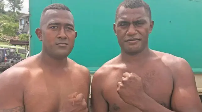 James Singh (left) and Jonas Kavika during weigh-in on December 12 2020 . Photo: Ronald Kumar