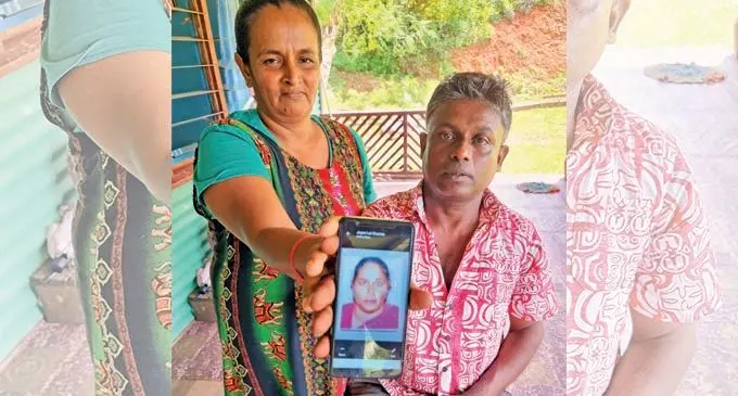 Sister-in-law of the late Daya Wati, Asma Bi (left) and Ms Wati’s older brother, Anka Prasad showing a photo of Ms Wati, at their home in Siberia, Labasa on November 30, 2021.  Photo: Sampras Anand