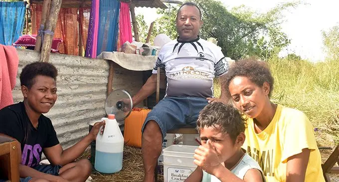 Principal Consultant of Seeland Pacific Fiji Limited Tukai Lagonilakeba (centre), Atelaite Koto (right) with her son and a friend at Togomasi in Nadi on May 19, 2019.  Photo: Mereleki Nai 