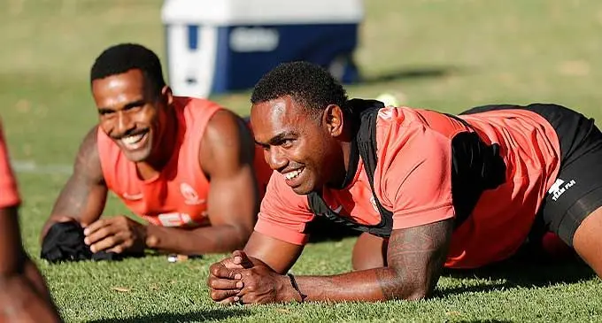 Fiji Airways Fiji men’s rugby sevens backs Terio Tamani and Waisea Nacuqu to play for Fiji Babaas in this weekend’s Fiji Bitter Nahehevia Sevens in Sigatoka. Photo: World Rugby .