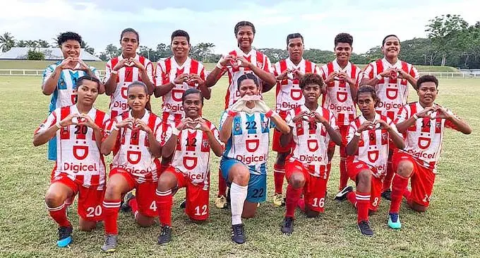 Labasa women’s team at Lawaqa Park, Sigatoka on November 19, 2021. Back (from left) Litia Tanumi, Stella Naivalulevu, Viniana Simmons, Laite Matebalavu, Jotivini Tabua, Anasimeci Volitikoro, Selai Nai. Front (from left): Joyce Anna Kumar, Sonia Alfred, Vitorina Veikoso, Matelita Vuakoso, Sofi Diyalowai, Lagilagi Mereyani, Unaisi Tuberi. Photo: Fiji FA Media