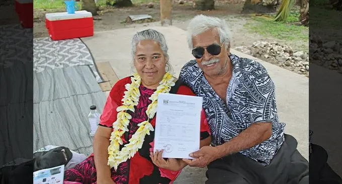 Tifere Fesaitu and Maria Ioana from Pepjei Village, Rotuma, were handed over their Solar Home System from the Government two weeks ago. Photo: Josefa Babitu
