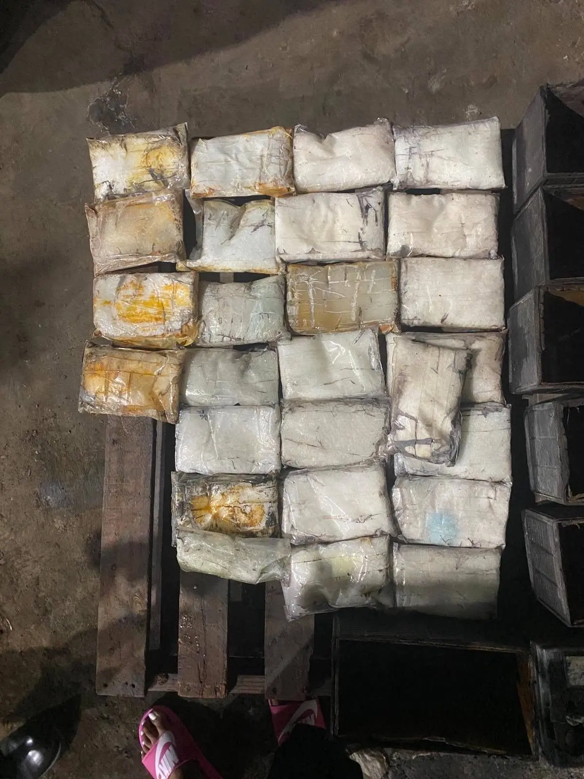 The 26 plastic bags containing a substance believed to be methamphetamine were found early this morning at the Pacific Batteries facility in Wailada.