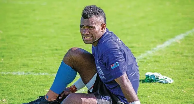 Fiji Airways Fijian 7s rep Seremaia Tuwai takes timeout during the squad training at Albert Park, Suva on January 6,2021. Photo: Leon Lord