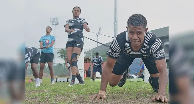 Asinate Serevi (second from left) and Teresia Tinanivalu (rght) during the team’s training session at Bidesi Park, Suva on August 31, 2023. Photo: Ronald Kumar