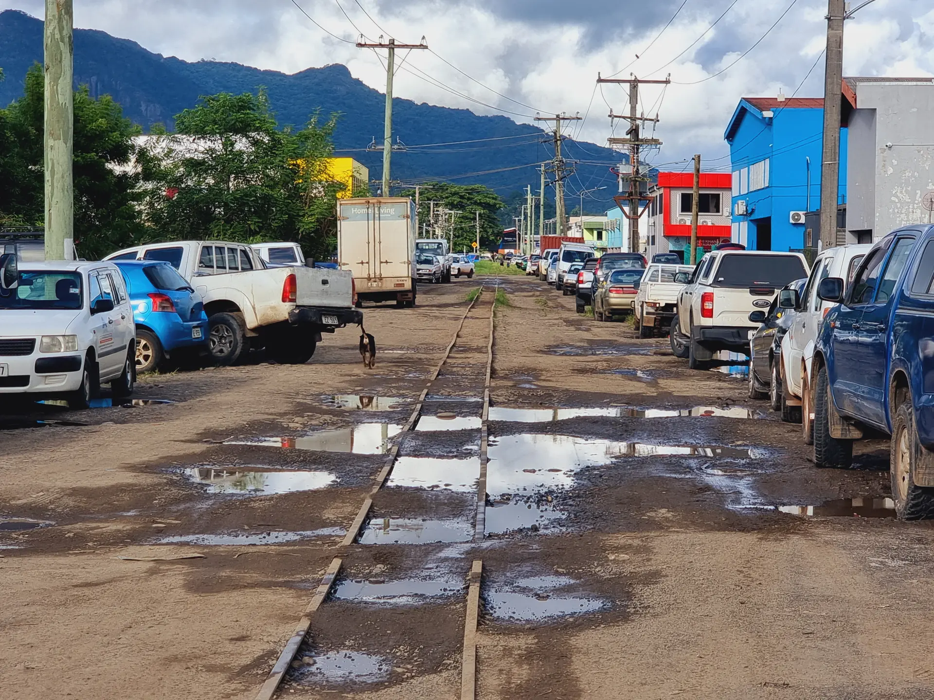 Vehicles parked at the FSC tramline in Labasa in March this year.