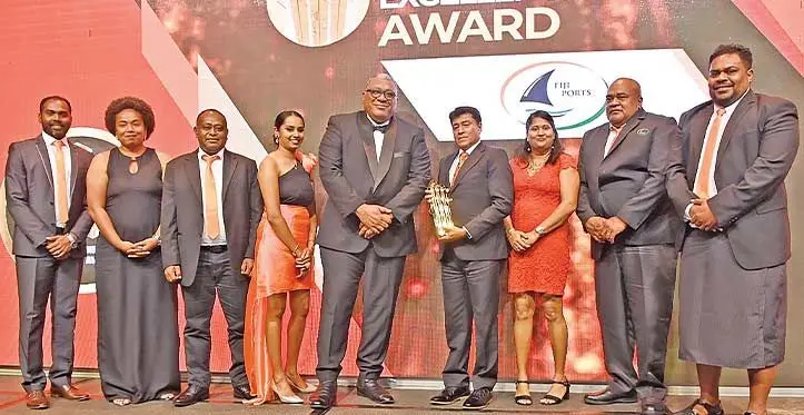 President Ratu Wiliame Katonivere (middle) with Team Fiji Ports Corporation Limited. Photo: Fiji Government