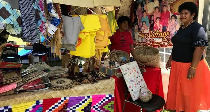 Rigeta Nuku, left, and Julia Tarau at their handicraft stall at the Tourism and Hospitality Festival at Fiji National University, Namaka Campus in Nadi on September 24. Photo: Charles Chambers