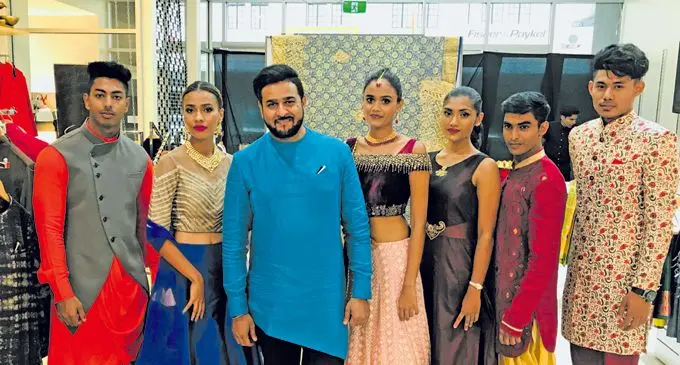 AZA designer Zulfikar Ali (third from left) with models at the Wedding Show featuring Saffron Soul and AZA exclusively at TappooCity Suva on February 28, 2018. Photo: Ilai Jikoiono