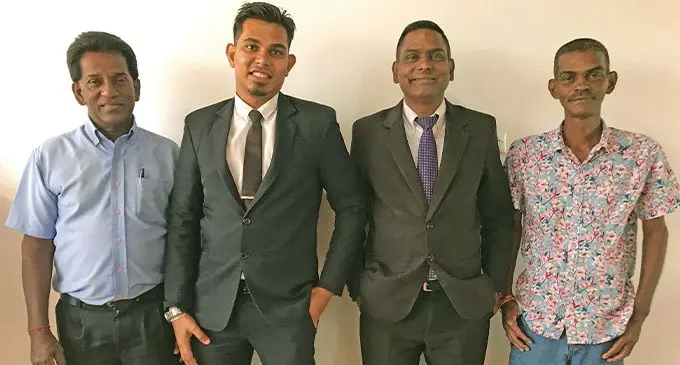 From left: Dewan Chand, Kaushik Kumar, Jitendra Reddy and Gyan Reddy in their new office in Labasa on September 30, 2022. Photo: Shratika Naidu
