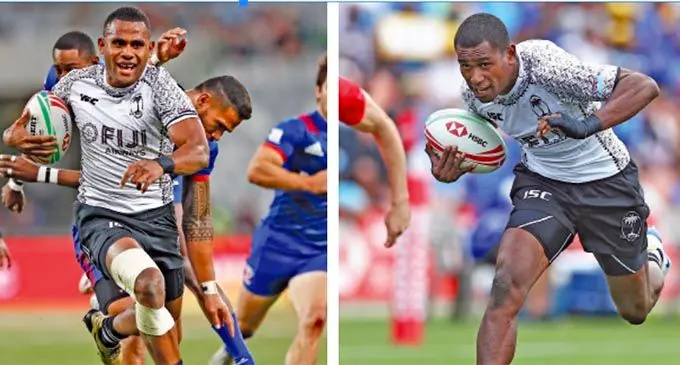 Fiji Aiirways sevens players Vilimoni Botitu (left) and robust winger Aminiasi Tuimaba. The duo have signed up with French clubs, Castres and Pau respectively. Photos: World Rugby