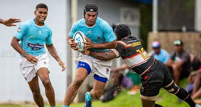 Suva rugby captain and first-five eighth Enele Malele (with the ball) is still in doubt for Saturday’s INKK Mobile Farebrother-Sullivan Trophy challenge against Fiji Pine Lautoka. Photo: Leon Lord