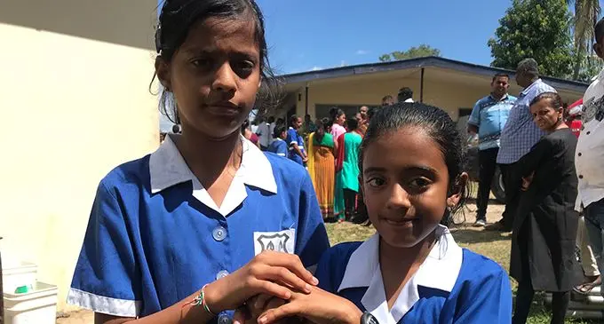 Lashika Devi Raju and Krisha Chetty at Votualevu College in Nadi on August 31, 2019. Photo: Waisea Nasokia.