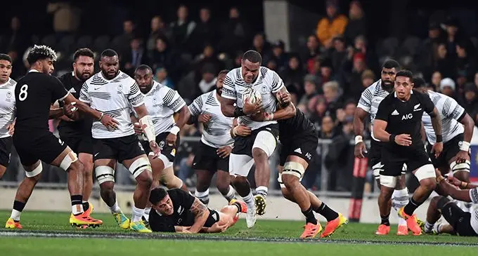 John Dyer in action during the Flying Fijians vs All Blacks test match in Dunedin, New Zealand on Saturday July 10, 2021.   The Kiwis won 57-23. 