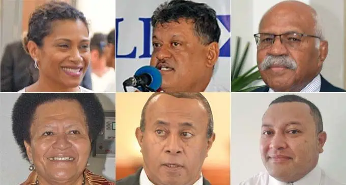 From Top left: Lynda Tabuya, SODELPA vice president Vijay Singh and caretake party leader Sitiveni Rabuka. From Bottom left: Adi Litia Qionibaravi, Ro Filipe Tuisawau and Usaia Waqatairewa.    