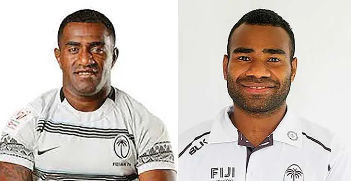 Two-time Olympic Games gold medallists Jerry Tuwai (right) and utility back Filipe Sauturaga (left).