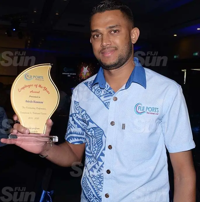 Fiji Ports Terminal Limited Employee of the year, Atish Kumar following the Employees Awards day at Grand Pacific Hotel on February 20, 2021. Photo: Ronald Kumar