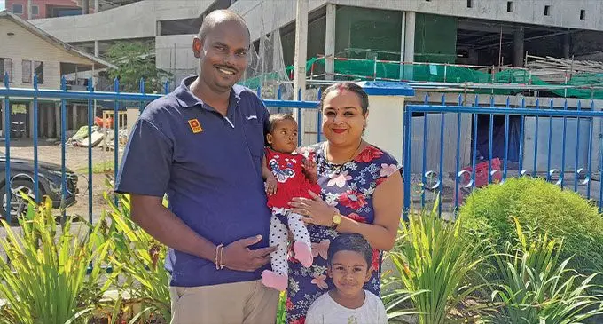 Ronal Kumar holding daughter Rakul Rakshita Kumar with wife Shereen Lata and their son Rithvaan Kumar in Suva on April 28, 2023. Photo: Wati Talebula.