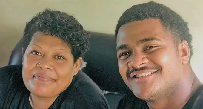 Flying Fijian lock Setareki Turagacoke (right) with his late mother Vani Ranavue