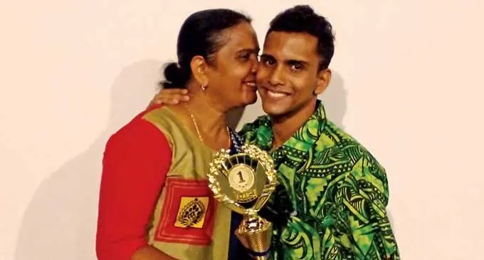 Natabua High School Fiji Year 12 Certificate Examination subject top scorer Abhinav Reddy with his mother Parveena Reddy on March 14,2022 Photo: Salote Qalubau