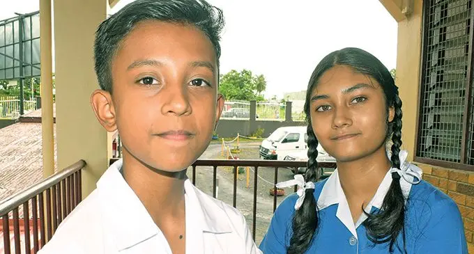Rishikul Primary School Head Boy Prashant Chand and Head Girl Smaira Chand on May 4, 2022. Photo: Ronald Kumar