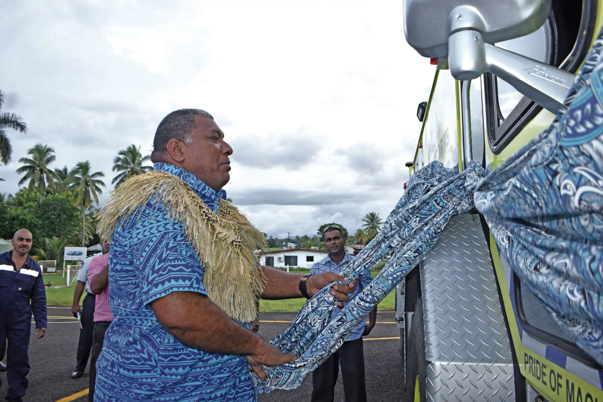Tui Macuata Ratu Wiliame Katonivere handing over the new refurbished fire truck at the Labasa Airport on February 20, 2018. Photo: Wati Talebula
