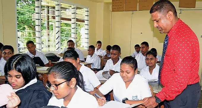 Nakasi High School principal Praveen Chand with Year 9 students during first day of school on January 30, 2024. Photo: Ronald Kumar