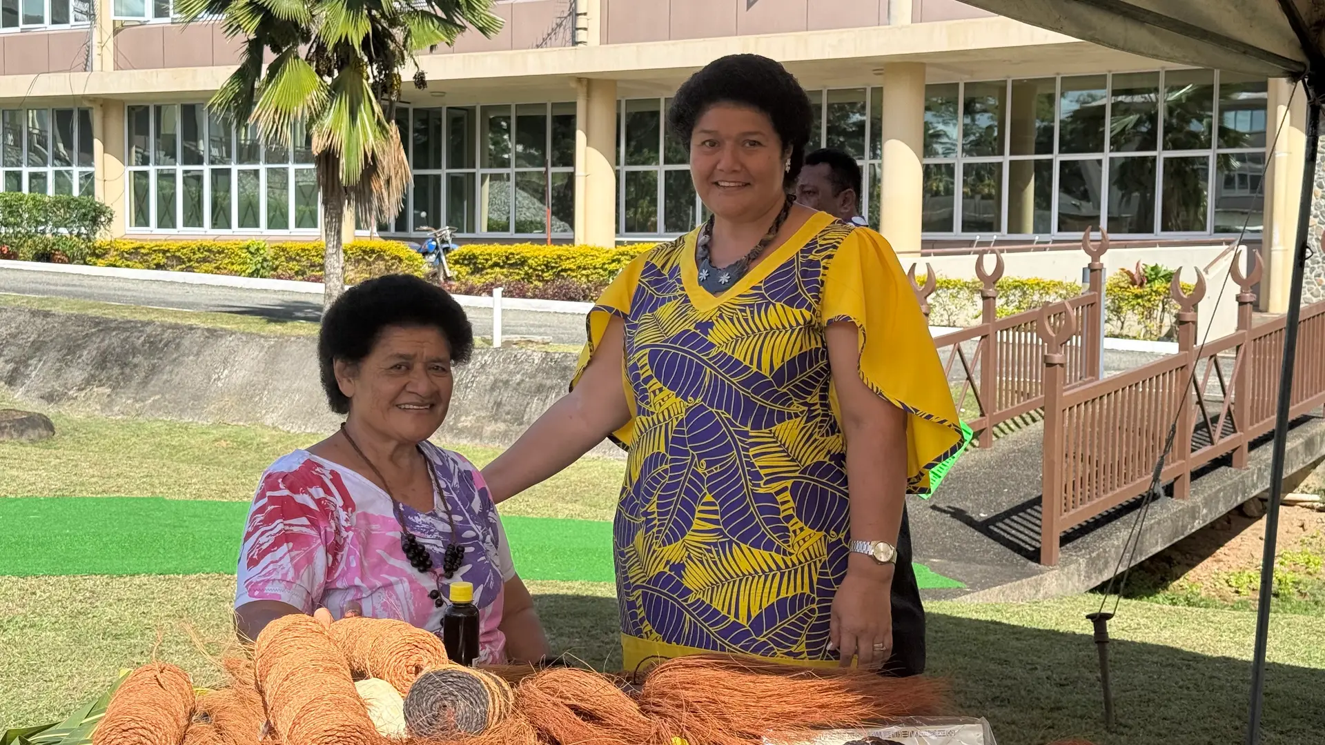 Susana Yalikanacea, left, with Mereseini Waqavakatoga with their produce on display at the GCC ground in Nasese, Suva. Photo: Talei Roko 