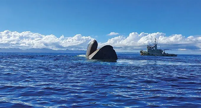 MV Southern Phoenix being submerged outside the Suva harbour on May 25, 2019. Photo: Jonathan Smith/Dive Centre Fiji