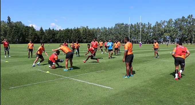 Fiji Airways Flying Fijians during one of their training runs at Yobito Training Field in Abashiri. Photo: FRU Media