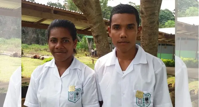 Ahmadiyya Muslim Secondary School newly inducted headboy Kristian Deo (right), and headgirl Teresia Nei after their school’s prefects’ induction outside Labasa Town on February 16, 2018.