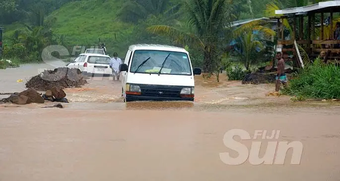 Residents of Waidamudamu Settlement in Nausori drove their vehicles to higher ground as heavy rain caused flooding on March 19, 2020. Photo: Ronald Kumar