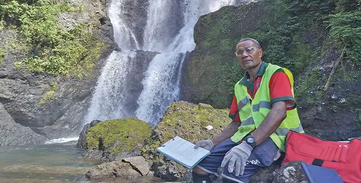 Nasealevu headman Solomone Tubou at the main waterfall that provides water supply for Labasa Town on February 27, 2024. 