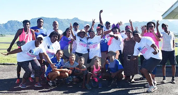 Fiji Airports Staff members with their families during the Pinktober event at the Fiji Airports Headquarters in Nadi. Photo: Mereleki Nai