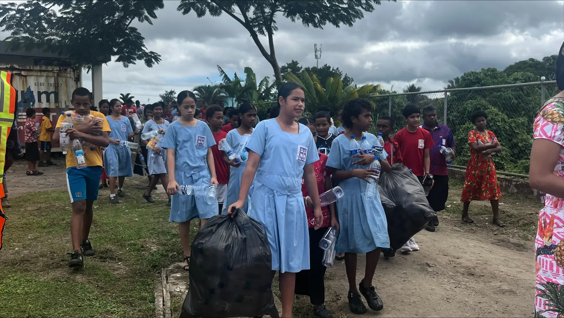 Students participate in the Nasinu Town Council launch of the Return and Earn Initiative.