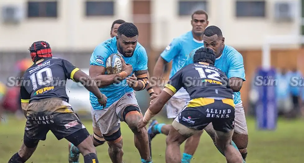 Suvaâ€™s Mosese Naiova (with ball) on attack against Ba during their Skipper Cup Round One match at Bidesi Park, Suva on February 24, 2024  Photo: Leon Lord